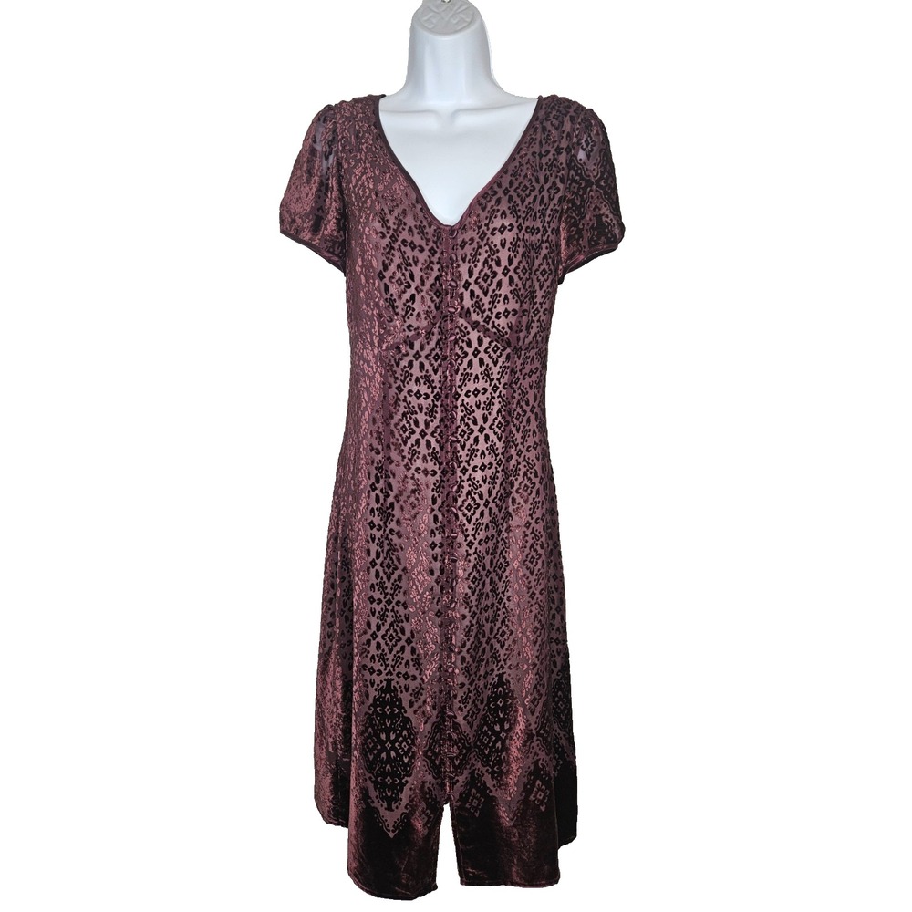 Territory‎ Ahead Dress 8 Burnout Velvet Silk Blend Midi Boho Cottagecore Vintage